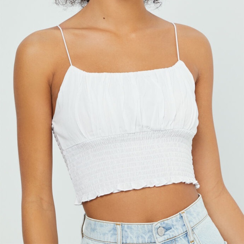 NWT LA Hearts Smocked Bodice Cami Top XS, white